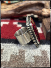 Load image into Gallery viewer, Augustine Largo, Navajo silversmith. Sterling silver and Rose Dahlia square rings. 
