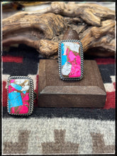 Load image into Gallery viewer, Mary Ann Spencer, Navajo silversmith.  Sterling silver and vibrant Cotton Candy (composite stone) rings. 
