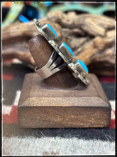 Load image into Gallery viewer, Jeff James Jr. Navajo silversmith.  Sterling silver and turquoise bar ring. 
