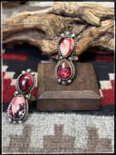 Load image into Gallery viewer, Eugene Belone, Navajo silversmith.  Sterling silver and Rose Dahlia composite stone rings. 
