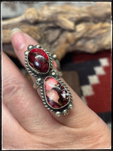 Load image into Gallery viewer, Eugene Belone, Navajo silversmith.  Sterling silver and Rose Dahlia composite stone rings. 
