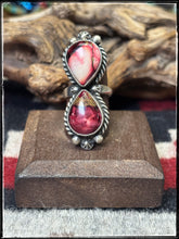Load image into Gallery viewer, Eugene Belone, Navajo silversmith.  Sterling silver and Rose Dahlia composite stone rings. 
