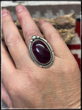 Load image into Gallery viewer, Alfred Martinez, Navajo silversmith. Purple Spiny shell and sterling silver ring.  Has an adjustable band. 
