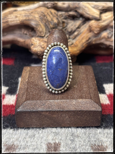 Priscilla Reeder, Navajo silversmith.  Sterling silver and Lapis oval ring.  