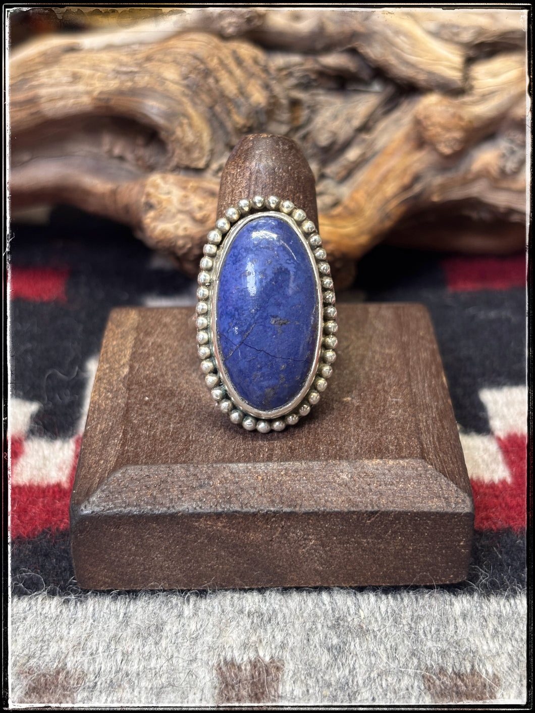 Priscilla Reeder, Navajo silversmith.  Sterling silver and Lapis oval ring.  