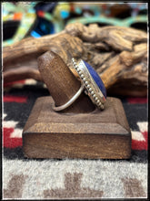 Load image into Gallery viewer, Priscilla Reeder, Navajo silversmith.  Sterling silver and Lapis oval ring.  
