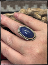 Load image into Gallery viewer, Priscilla Reeder, Navajo silversmith.  Sterling silver and Lapis oval ring.  
