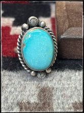 Load image into Gallery viewer, Eugene Belone, Navajo silversmith.  Sterling silver and Kingman turquoise oval rings.  
