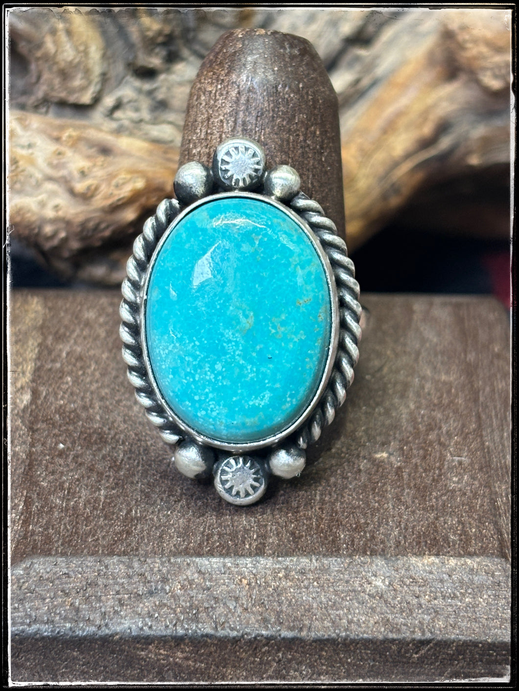 Eugene Belone, Navajo silversmith.  Sterling silver and Kingman turquoise oval rings.  