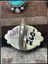 Load image into Gallery viewer, Eugene Belone, Navajo silversmith.  Sterling silver and Kingman turquoise oval rings.    Hallmark stamp. 
