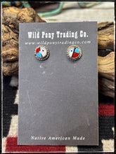 Load image into Gallery viewer, Zuni sun face inlay earrings.  Handmade by Zuni artists. 
