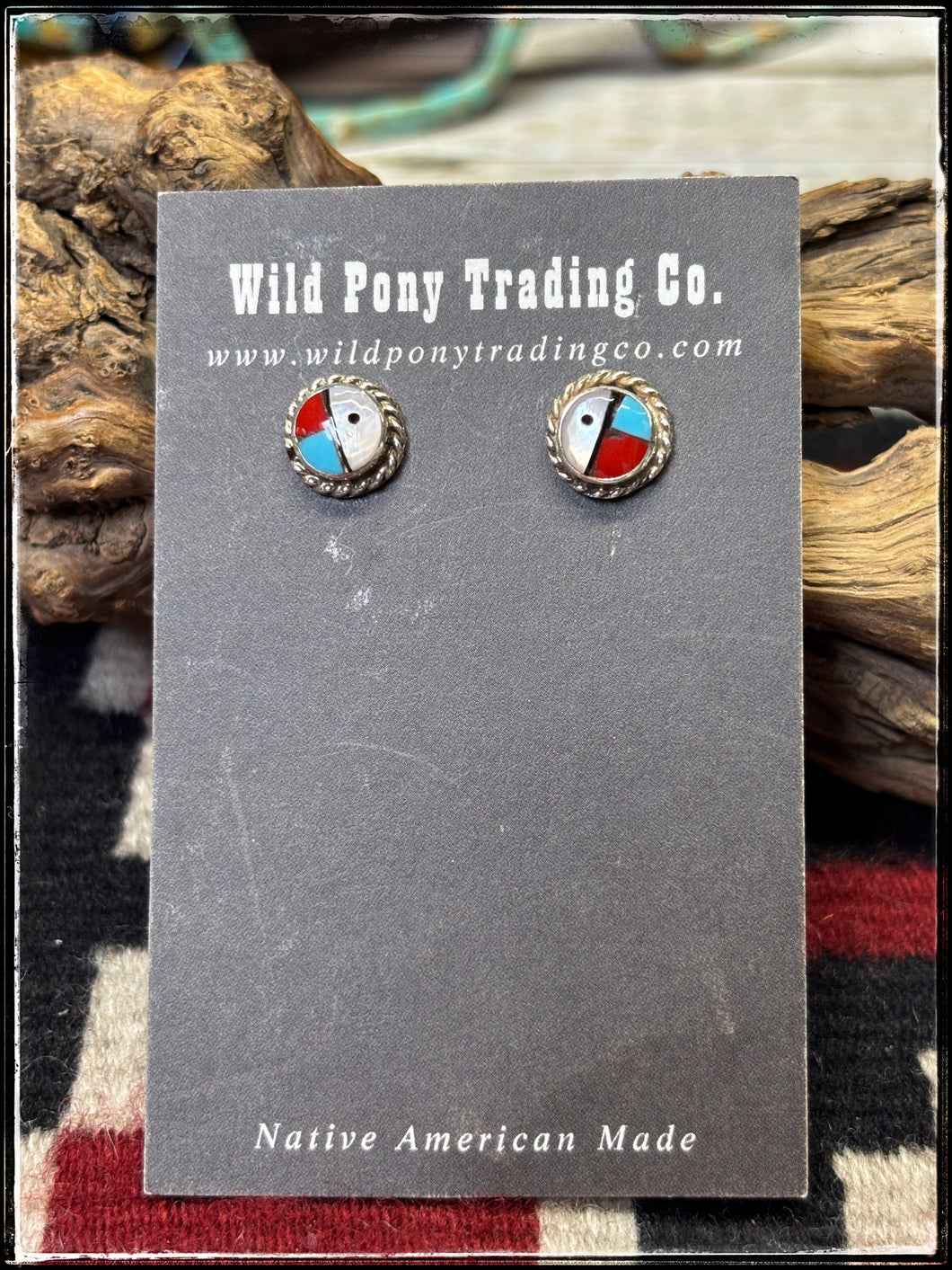 Zuni sun face inlay earrings.  Handmade by Zuni artists. 