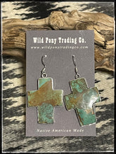 Load image into Gallery viewer, Veronica Tortalita, Santo Domingo Artist. Turquoise slab earrings, wrapped in sterling silver. 
