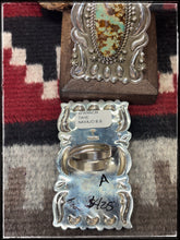 Load image into Gallery viewer, Shannon Tahe, Navajo silversmith.  Sterling silver and turquoise, elongated shield style bar rings   Hallmark stamp. 
