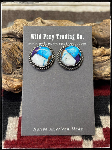 Anyssa Martinez, Navajo silversmith. Sterling silver and Purple Haze composite stone. 