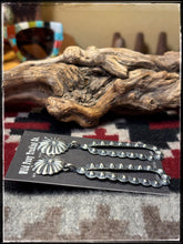 Load image into Gallery viewer, Pansy Johnson, navajo silversmith.  Sterling silver concho and starshot earrings. 

