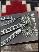 Load image into Gallery viewer, Pansy Johnson, navajo silversmith.  Sterling silver concho and starshot earrings. 
