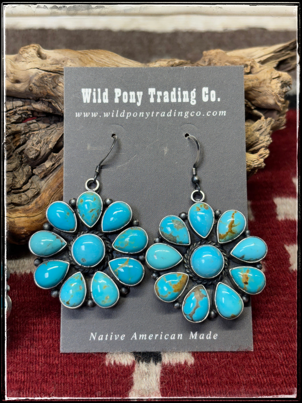  Anna Spencer, Navajo silversmith.  Sterling silver and Kingman cluster earrings. Pair A. 