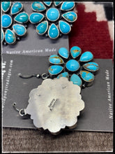 Load image into Gallery viewer, Anna Spencer, Navajo silversmith.  Sterling silver and Kingman cluster earrings.  Hallmark stamp. 
