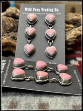 Load image into Gallery viewer, Freda Martinez, Navajo silversmith. Sterling silver and pink conch heart earrings.  
