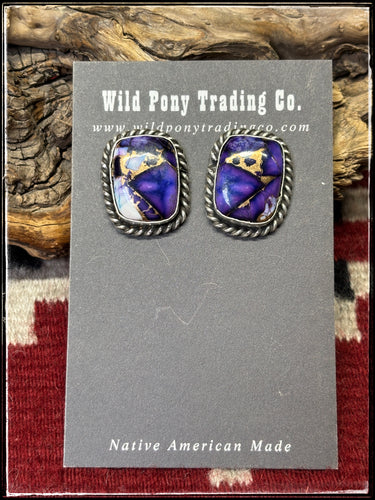 Anyssa Martinez, Navajo silversmith. Sterling silver and Purple Haze composite stone. 