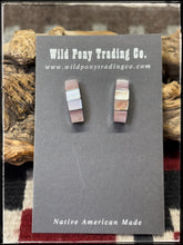 Load image into Gallery viewer, Gilbert Kanestra, Zuni artist.  Sterling silver and shell half hoops.  
