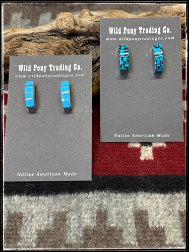 Gilbert Kanestra, Zuni artist.  Sterling silver and turquoise half hoops.  
