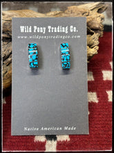 Load image into Gallery viewer, Gilbert Kanestra, Zuni artist.  Sterling silver and turquoise half hoops.  
