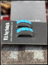Load image into Gallery viewer, Gilbert Kanestra, Zuni artist.  Sterling silver and turquoise half hoops.  
