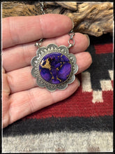 Load image into Gallery viewer, Kee Johnson, Navajo silversmith.  Sterling silver and Purple Haze composite stone necklace.  

