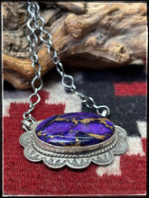 Load image into Gallery viewer, Kee Johnson, Navajo silversmith.  Sterling silver and Purple Haze composite stone necklace.  
