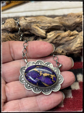 Load image into Gallery viewer, Kee Johnson, Navajo silversmith.  Sterling silver and Purple Haze composite stone necklace.  
