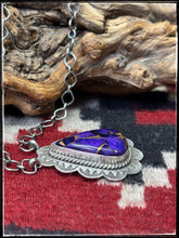 Load image into Gallery viewer, Kee Johnson, Navajo silversmith.  Sterling silver and Purple Haze composite stone necklace.  
