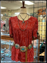 Load image into Gallery viewer, Red, boot stitch top with ruched sleeves from Sterling Kreek Clothing
