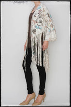 Load image into Gallery viewer, A faux suede poncho style top with western inspired images front and back. 
