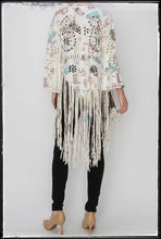 Load image into Gallery viewer, A faux suede poncho style top with western inspired images front and back. 
