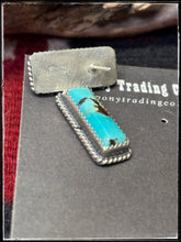 Load image into Gallery viewer, Virginia Becenti, Navajo silversmith.  Sterling silver and kingman turquoise small bar earrings. 
