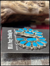 Load image into Gallery viewer, Alicia Wilson, Navajo silversmith.  Sterling silver and Kingman turquoise 1/2 cluster stud earrings.  
