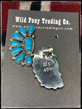 Load image into Gallery viewer, Alicia Wilson, Navajo silversmith.  Sterling silver and Kingman turquoise 1/2 cluster stud earrings.  
