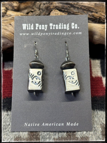 Tysha Aparicio, Navajo silversmith.  Sterling silver, handmade square and rondelle bead earrings. 