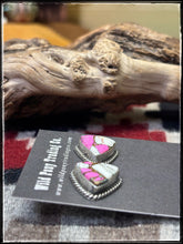 Load image into Gallery viewer, Chassity Belone navajo silversmith.  Sterling silver and cotton candy composite triangular stud earrings. 
