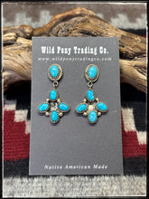 Load image into Gallery viewer, Annie Spencer, Navajo silversmith.  Sterling silver and Kingman turquoise earrings. 
