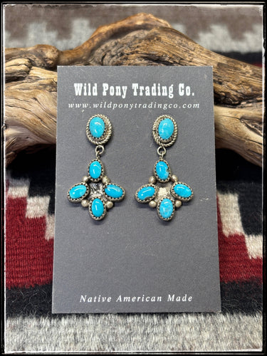 Annie Spencer, Navajo silversmith.  Sterling silver and Kingman turquoise earrings. 