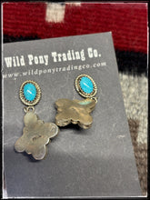 Load image into Gallery viewer, Annie Spencer, Navajo silversmith.  Sterling silver and Kingman turquoise earrings. 
