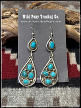 Load image into Gallery viewer, Priscilla Reeder, Navajo silversmith.  Sterling silver and turquoise double drop earrings. 
