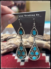 Load image into Gallery viewer, Priscilla Reeder, Navajo silversmith.  Sterling silver and turquoise double drop earrings. 
