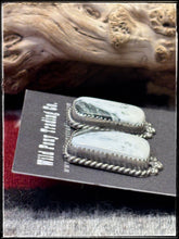Load image into Gallery viewer, Virginia Becenti, Navajo silversmith.  Sterling silver and white buffalo, rectangular shaped stud earrings. 
