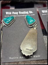 Load image into Gallery viewer, Judith Dixon, Navajo silversmith.  Sterling silver and kingman turquoise. large double drop earrings.  
