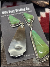 Load image into Gallery viewer, Judith Dixon, Navajo silversmith.  Sterling silver and kingman turquoise. large double drop earrings.  
