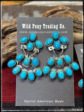 Load image into Gallery viewer, Jennifer Begay Denetclaw, Navajo silversmith. Sterling silver and Kingman turquoise chandelier earrings.  Style A

